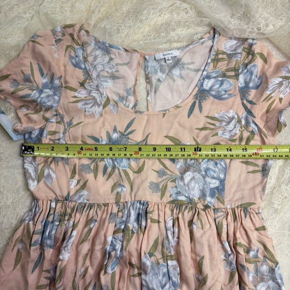 Aritzia Talula Womens Small Bayberry Blush Pink Floral Babydoll Mini Dress Rayon - Picture 8 of 9
